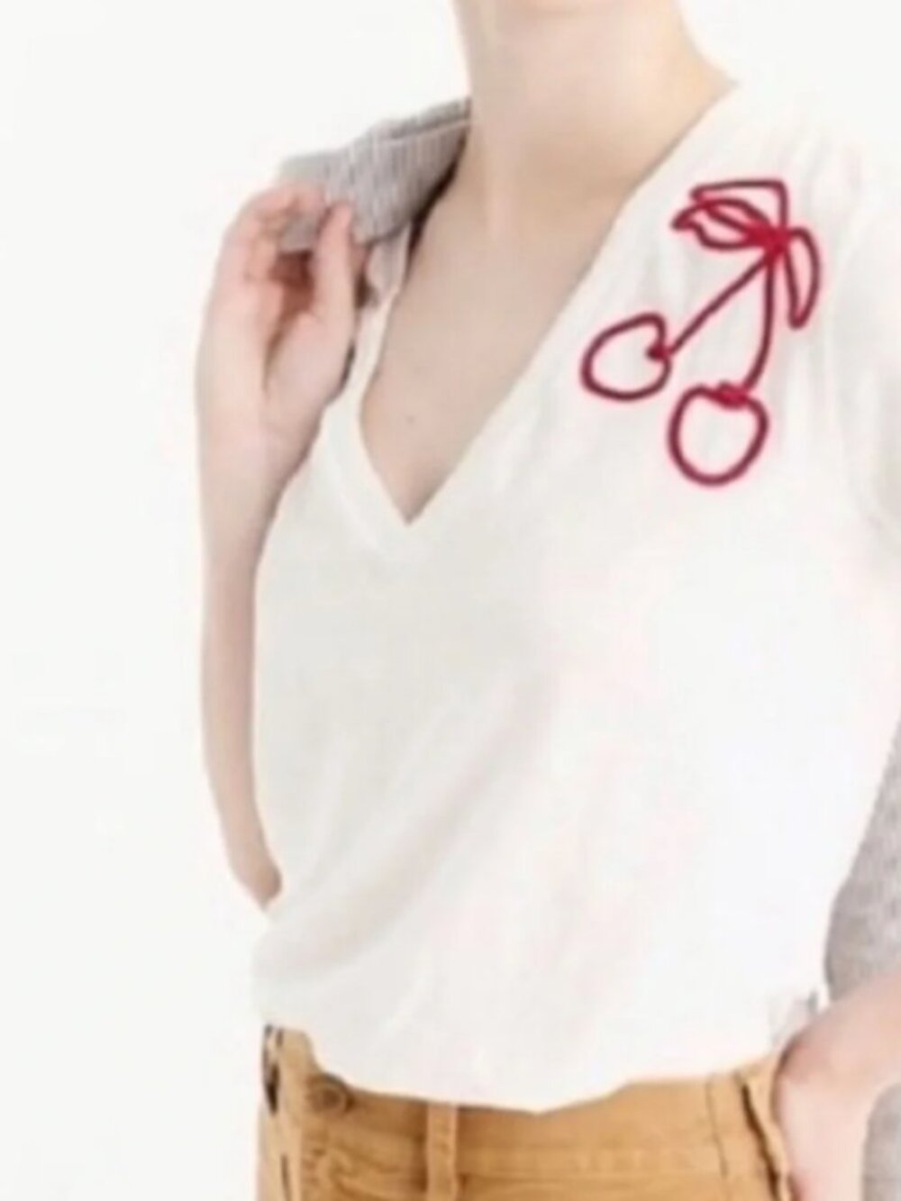 J.Crew Cherry-embroidered V-neck T-shirt, XXS